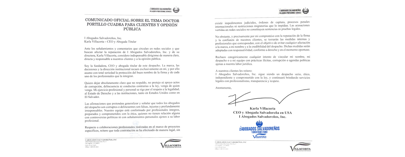 Comunicado Oficial sobre la Situación del Doctor Portillo Cuadra